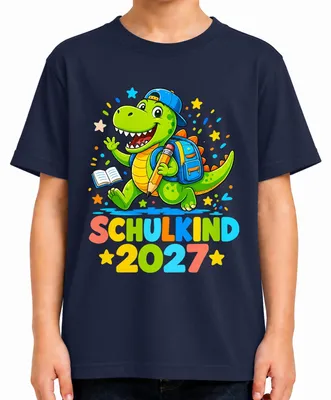 Immagine prodotto di Maglietta per bambini, tema "Dinosauri", ideale per l'inizio della scuola nel 2027, colore blu navy, taglia 116, adatta a un bambino
