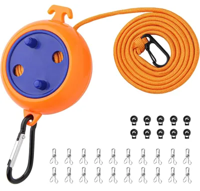 Produktbild von Wäscheleine Wäscheständer Wäschespinne - Ausziehbar - 10 m - Mit 10 Wäscheklammern und 10 Clips - Für Reise und Camping