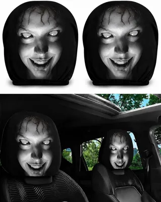 Produktbild von 2 Stück Auto-Kopfstützenbezüge - 26x28cm - Kopfstützenbezüge - Halloween Design - Elastischer Bezug - waschbar - für Auto, SUV und LKW - Schwarz