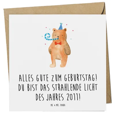 Produktbild von Mr. & Mrs. Panda Grußkarte 2011 Geburtstag - Weiß - Geschenk, Glückwunschkarte, Geboren, persönliche Botschaft, faltkarte, anlasskarte, Geburtstagsgeschenk, Erinnerungen