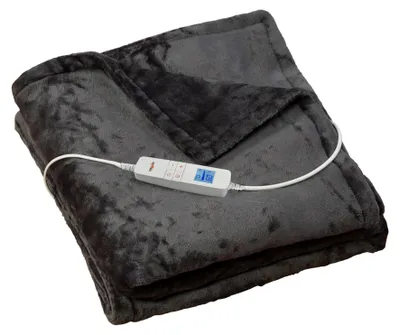 Produktbild von Grafner Heizdecke aus Plüsch 180 x 130 cm grau | elektrische Wärmedecke mit Abschaltautomatik | Kuscheldecke | Timerfunktion | 10 Temperaturstufen | waschbar bis 30°C |