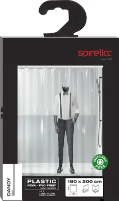 Produktbild von Spirella Anti-Schimmel Duschvorhang "Dandy" Anti-Bakteriell, waschbar, wasserdicht PEVA 180x200cm durchsichtig
