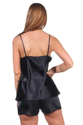 Immagine prodotto di Pigiama corto da donna in raso con pizzo; nero/M