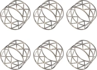 Produktbild von Intirilife Serviettenringe 6 Stück aus Edelstahl in Silber - 4.5 x 3 cm - Serviettenhalter Set Serviettenschnalle Dreieck Muster Tischdeko Servietten Deko Set