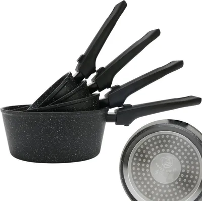 Produktbild von 8-teiliges Stieltopf-Set mit abnehmbarem Griff – Induktionsgeeignet – Antihaftbeschichtung – Kasserollen-Set 14, 16, 18 und 20 cm – Royal Swiss®