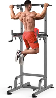Image de Appareil d'entraînement pour musculation - Station de fitness - Entraînement de force - Hauteur réglable - 86 x 67 x 218 cm - Gris
