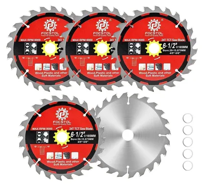Immagine prodotto di Disco circolare per legno, 165mm x 20/15,875mm, 24 denti, confezione da 5 pezzi, adatto per compensato, truciolare e materiali plastici