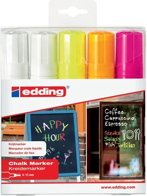 Produktbild von Kreidemarker edding 4090 4-15 mm 2x weiß/1x neongelb, neonorange, neonpink VE=18x5 Stück