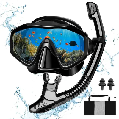 Produktbild von Schnorchelset Erwachsene Tauchmaske und Trocken Schnorchel Set, Anti-Fog Glasmaske