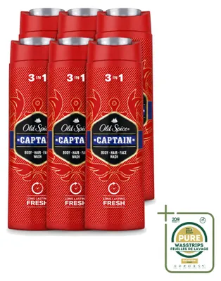 Produktbild von 6 x Old Spice Captain 3-in-1 Duschgel für Körper, Gesicht und Haar - 400 ml - Vorratspackung - 6 Stücke