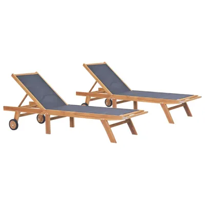 Obrázek produktu pro Skládací zahradní lehátka s kolečky 2ks masivní teak a textilen, 3073000 HangarStore.cz