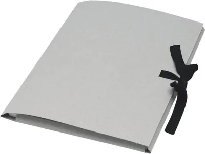 A gray drawing folder with a black ribbon tie closure, shown from a diagonal angle on a white background.