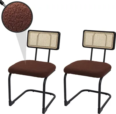 Productafbeelding van Set van 2 schommelstoelen HWC-K88, stoel met rugleuning, hout, riet, metaal, bouclé stof/textiel, bruin
