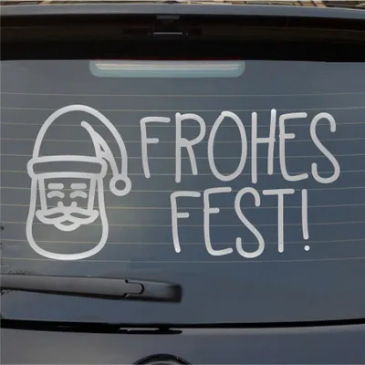 Produktbild von Heckscheibenaufkleber Fohes Fest Santa Claus Weihnachten Christmas 55x27 cm Silber Auto Aufkleber Sticker