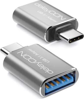 Produktbild von deleyCON 2 Stück USB auf USB C OTG Adapter - USB 3.1 mit 5 Gbit/s - Aluminium - für Apple Samsung Google Huawei Xiaomi Smartphone Tablet PC Computer Laptop Notebook Silber