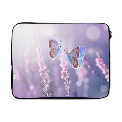 Produktbild von MuchoWow® Laptop Hülle 17 Zoll Laptoptasche Schmetterling - Lavendel - Blumen - Lila - Zipper - Schutzabdeckung