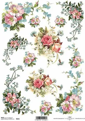 Produktbild von ITD Reispapier Decoupage Bastelpapier Softpapier, R421 Blumen, Vergissmeinnicht Rose