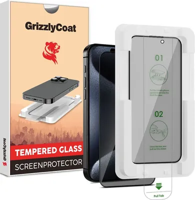Produktbild von GrizzlyCoat AlignPro AntiSpy iPhone 15 Plus Panzerglas Gehärtetes Glas Displayschutz Privacy - Hüllenfreundlich + Applikator