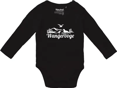Produktbild von Huuraa Baby Body Wangerooge Strandmotiv 62 Black  Baumwolle Fairtrade Langarmbody Geschenkidee