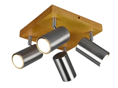 Immagine prodotto di Trio 4 faretti da soffitto MARLEY argento opaco con legno