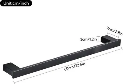 Image de Porte-serviettes noir en acier inoxydable (60 cm) pour fixation murale, avec système de fixation dissimulé – design élégant pour la salle de bain et la cuisine