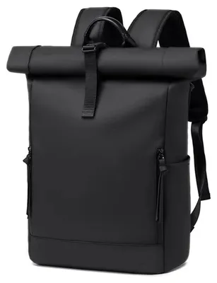 Image de Sac à dos à rouleau pour ordinateur portable 17,3 pouces - Imperméable - Antivol - Noir - Pour trajets quotidiens, voyage et école