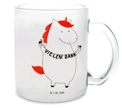 Produktbild von Mr. & Mrs. Panda Teetasse Einhorn Dankeschön - Transparent - Geschenk, Unicorn, Pott, Henkeltasse, Danke, Tee Tasse, Trinkglas, Einhörner, Henkelbecher, Danksagung