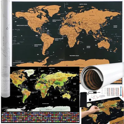 Zdjęcie produktu dla Mapa świata - zdrapka z flagami + akcesoria 23442