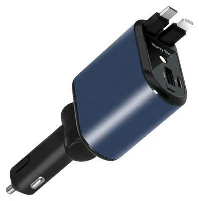 4-in-1 Auto-Ladegerät, 120 W, USB-C+L, intrekbare Kabel