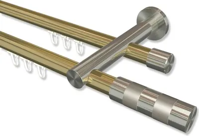 Produktbild von Interdeco Innenlaufstange, Gardinenstange mit Innenlauf Messing-Optik / Edelstahl-Optik Modell Platon Mavell, 20 mm Ø 2-läufig, 320 cm (geteilt)