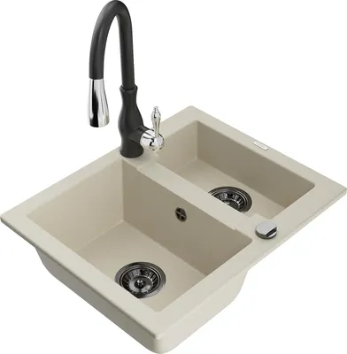 Produktbild von Mexen Carlos 1,5-Becken-Granitspüle mit Mischbatterie Savita, Beige - 6518-69-672601-70