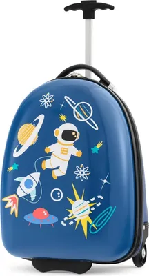Produktbild von GOPLUS Kinderkoffer, Kids Trolley, Kindergepäck mit Rollen, Reisekoffer mit Teleskopgriff, Hartschalenkoffer für Kinder, Kindertrolley Farbwahl (Blau-Astronauten, 16")