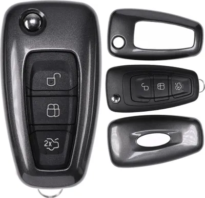 Produktbild von Auto Schlüssel Kunststoff Hülle ABS Plastik Schutz Cover Grau kompatibel mit Ford Mondeo S-Max Focus Fiesta Transit Klappschlüssel