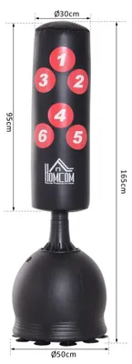 Obrázek produktu pro Samostatně stojící boxovací vak s přísavkami | Barva: bílá, červená | Rozměry: 19,69 x 19,69 x 64,96 cm