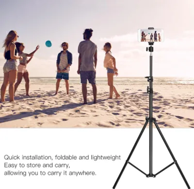 Produktbild von 200 cm ausziehbares, um 360 Grad drehbares Digitalkamerastativ mit verstellbarem Telefonhalter