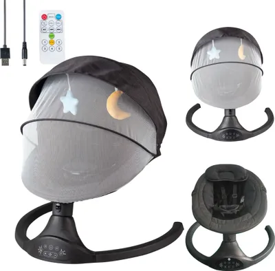 Produktbild von Bebies First® Elektrische BabyWippe mit Bluetooth, Timer & Spielbogen – Schwarz