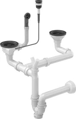 Produktbild von QUADRON POWER COLOR Abfluss der Spüle PUSH TO OPEN mit 2-Kammer-Siphon, Siphon für Granit Küchenspüle mit Ablaufschlauch, Farbe: Pure Carbon, Nachdenkliche Konstruktion, Save Space Design