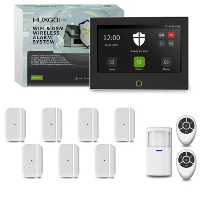 Image de Système d'alarme HUXGO Wi-Fi GSM 4G HXA700 7 pouces, 1 détecteur PIR + 7 capteurs de porte,via application