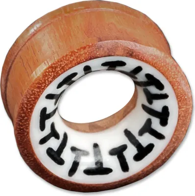 Produktbild von viva-adorno 1 Stück 6mm Flesh Tunnel Plug aus Holz Tribal Inlay Ohr Piercing verschiedene Designs 6 - 30mm Z15 Design A,