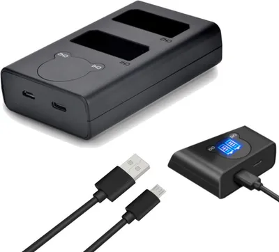 Produktbild von Trade-Shop USB-C Doppel Akku Dual Schnell-Ladegerät für 2 Akkus mit LCD kompatibel mit Canon LP-E5, EOS-450D, EOS-500D, EOS-1000D, Digital Rebel XSi