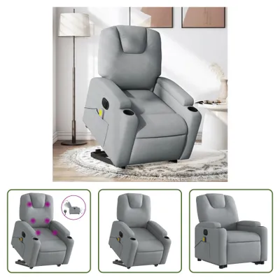 Immagine prodotto di The Living Store Poltrona massaggiante elettrica con ausilio per la posizione eretta Tessuto grigio chiaro