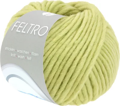 A ball of light green yarn with a label.