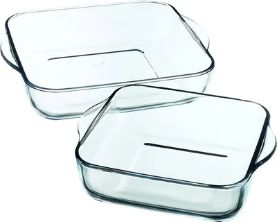 Produktbild von Pasabahce PB-15028 2er Set Quadratische Auflaufformen eckig 28x28x6cm & 22x22x6cm Glas Klar Küche