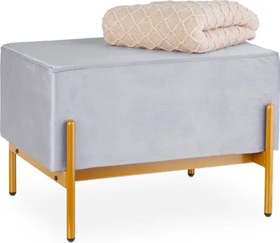 Produktbild von Relaxdays Sitzbank Samt, Polsterbank mit Metallfüßen, Samtsitzbank Schlafzimmer, Flur, HxBxT: 40 x 60 x 43 cm, grau