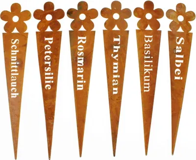 Produktbild von 6 Kräuterschilder Rost Metall Pflanzschilder Kräuterstecker Pflanzschilder