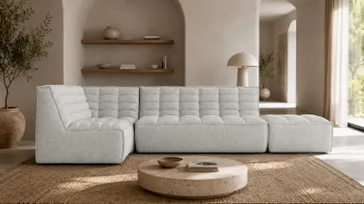 Produktbild von Kaiser Möbel Modulare Ecksofa L-Form mit Hocker, Plüschstoff Pop, Ice, Links, LAZY L mit Hocker