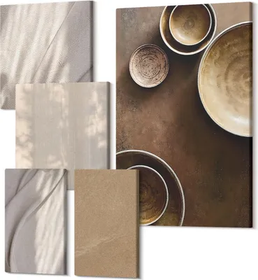 Obrázok produktu pre Obrazy Na Plátne – 5-Dielna Zostava – Polycanvas – Moderné Obrazy – Dekorácia Na Stenu – Do Obývačky – Abstraktné Obrazy – 2x 30x30 cm + 2x 20x30 cm + 1x 40x60 cm – Štruktúry a textúry v minimalistickom štýle