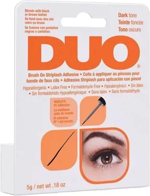 The image shows the front packaging of Ardell DUO Brush-On Striplash Adhesive in Dark Tone.