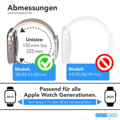 Produktbild von EAZY CASE Apple Watch Armband Nylon 38mm/40mm/41mm verstellbares Ersatzarmband, iWatch Serie, Sportarmband in Bunt