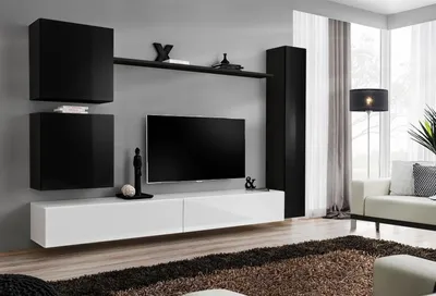 Produktbild von Holzmöbel Wohnwand Modernes Schwarz Möbel TV-Ständer Einrichtung Sideboard